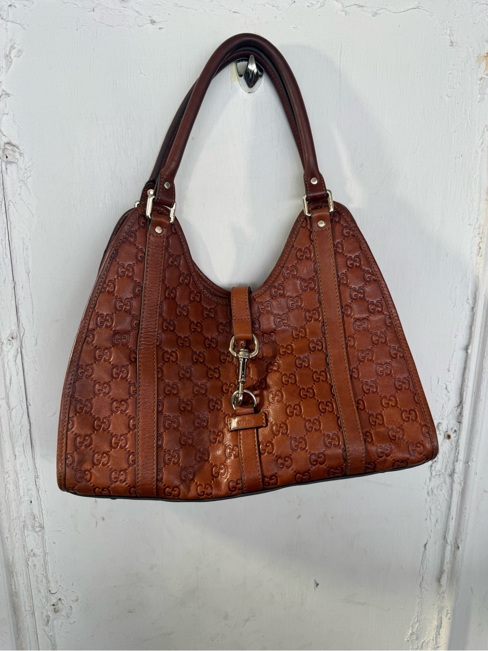 Gucci Tan Brown GG Embossed Shoulder Bag
